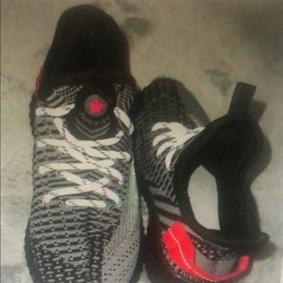 Other - Kid’s Black and White Knit Sneakers with Red Accents